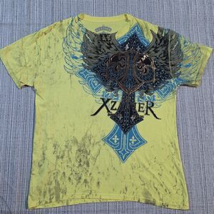 Xzavier Fir Buckle Winged Cross Cyber Goth Grunge Yellow T-shirt sz L